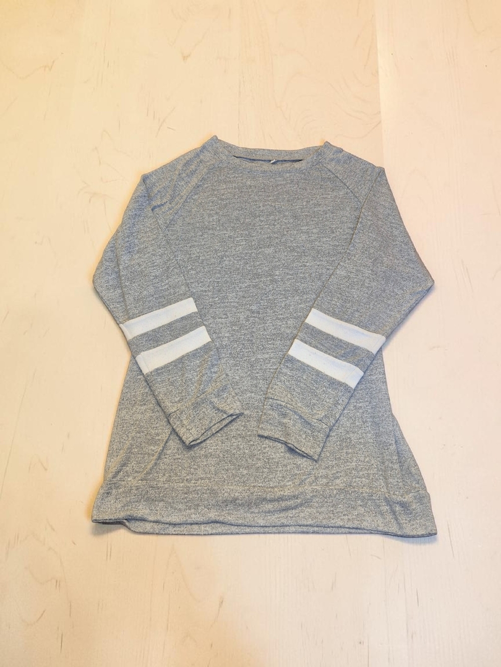 Women's Heather Gray Striped Sleeve Pullover Sweatshirt